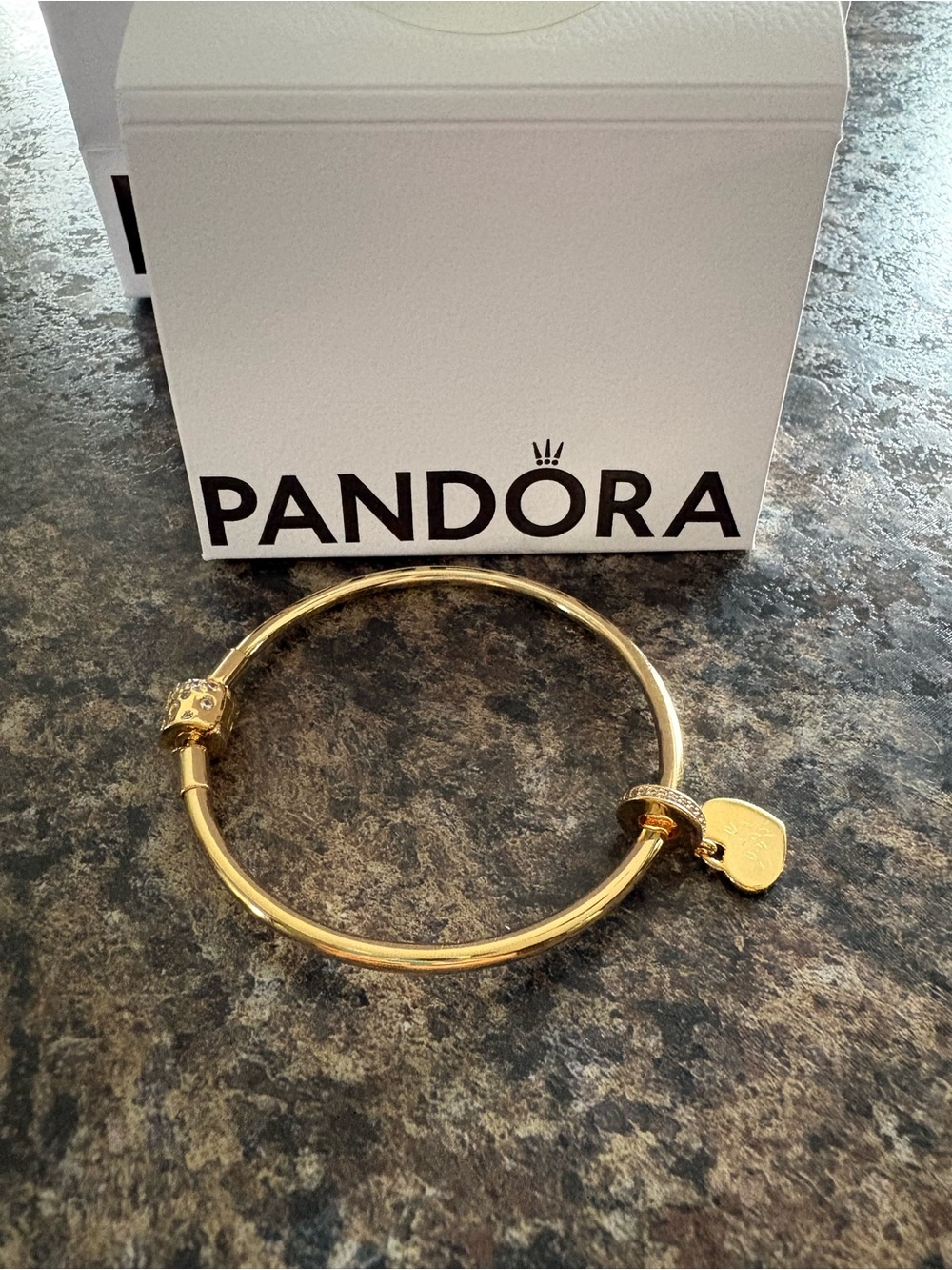 Pandora Gold-Tone Heart Charm Bangle Bracelet